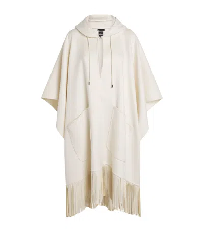Colombo Cashmere Fringe-trim Hooded Cape In White