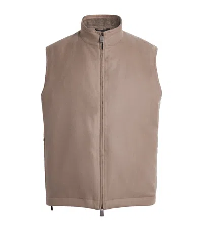 Colombo Cashmere Leather Trim Gilet In Brown