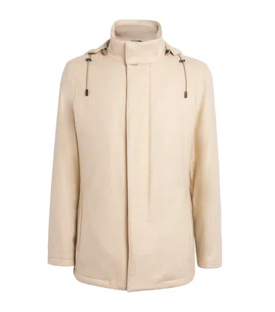 Colombo Cashmere Padded Car Coat In Neutral