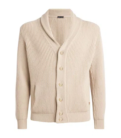 Colombo Cashmere Rib-knit Cardigan In Beige