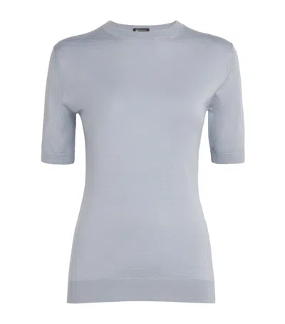 Colombo Cashmere-silk Short-sleeve Sweater In Blue