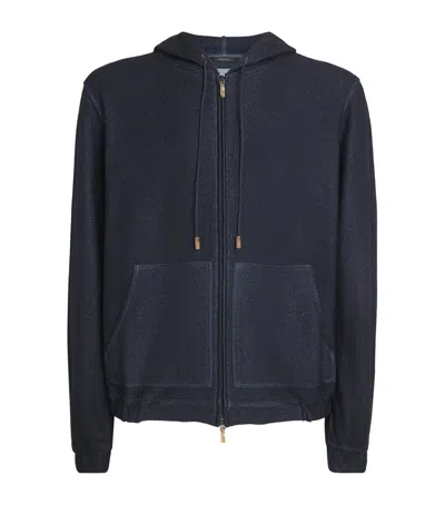 Colombo Cashmere-silk Zip-up Hoodie In Blue