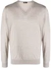 Colombo Fine-knit V-neck Jumper In Neutrals