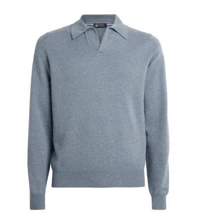 Colombo Kid Cashmere Johnny Collar Sweater In Blue