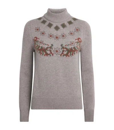 Colombo Kid Cashmere Patterned Sweater In Beige