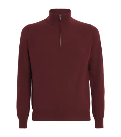 Colombo Kid Cashmere Quarter-zip Sweatshirt In Burgundy