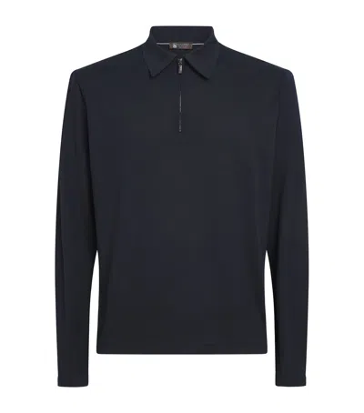 Colombo Kid Wool Quarter-zip Polo Sweater In Blue