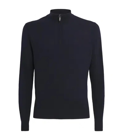 Colombo Kid Wool Quarter-zip Sweater In Blue