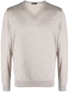 Colombo Fine-knit V-neck Jumper In Neutral