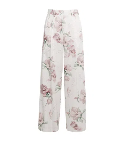 Colombo Silk Floral Wide-leg Trousers In Ivory