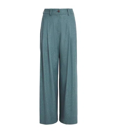 Colombo Silk-cashmere Wide-leg Trousers In Blue