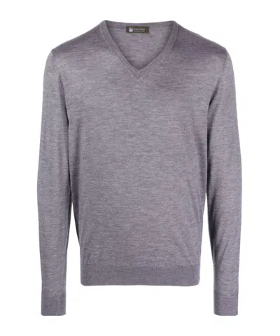 Colombo Fine-knit V-neck Jumper In Grey