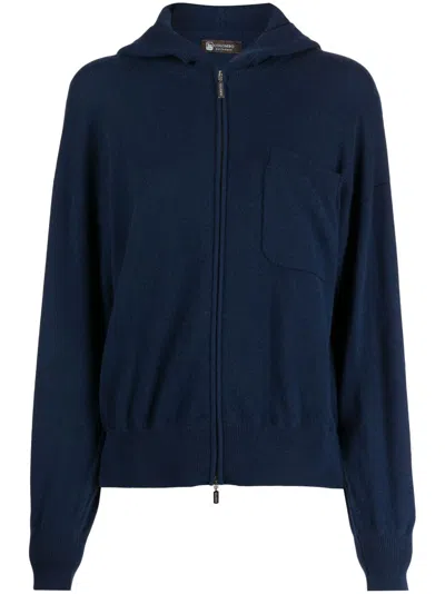 Colombo Zipped Cashmere Hooded Cardigan In Blue