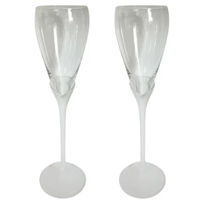 Pre-owned Colony Glass Frosted Glass Tulip Champagne Flutes - A Pair In Gray