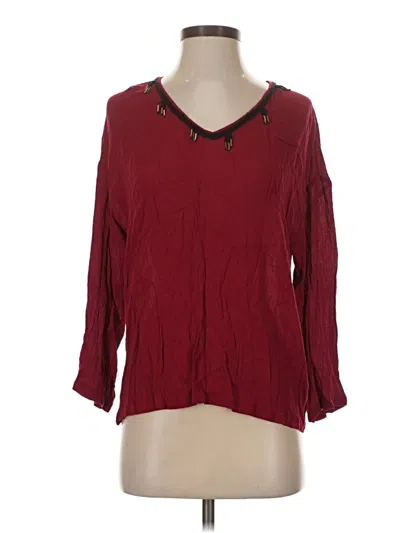Color Block 3/4 Sleeve Blouse In Burgundy