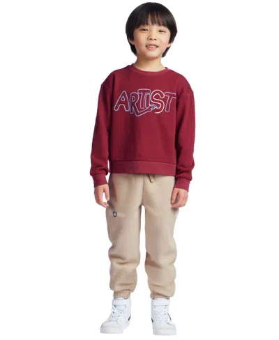 Color Lab Kids' Boys 3t-6x Graphic Print Crewneck Sweatshirt In Red