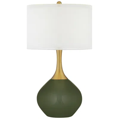 Color Plus 30 1/2" Nickki Brass And Secret Garden Green Modern Lamp