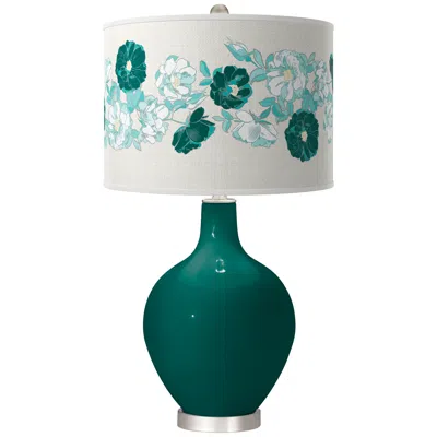 Color Plus Blue Peacock Rose Bouquet Ovo Table Lamp
