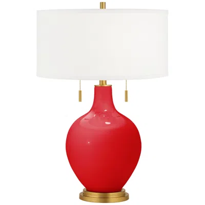 Color Plus Bright Red Toby Brass Accents Table Lamp