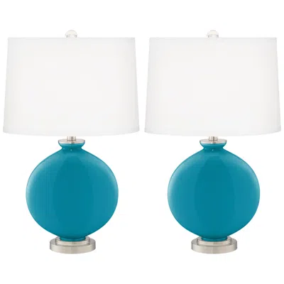 Color Plus Carrie 26 1/2" Caribbean Sea Blue Table Lamps Set Of 2