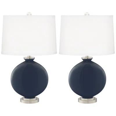 Color Plus Carrie 26 1/2" Modern Glass Naval Blue Table Lamps Set Of 2