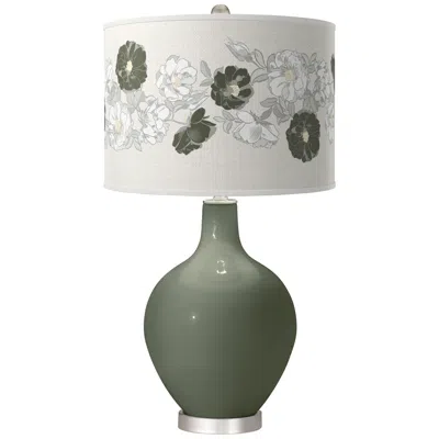 Color Plus Deep Lichen Green Rose Bouquet Ovo Table Lamp