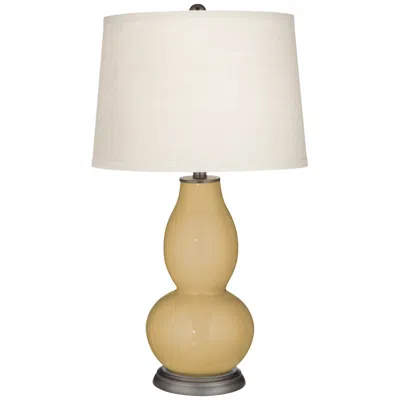 Color Plus Empire Gold Double Gourd Table Lamp With Vine Lace Trim