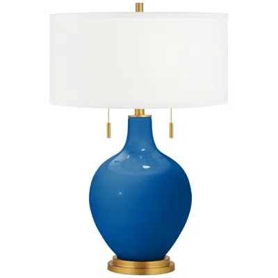 Color Plus Hyper Blue Toby Brass Accents Table Lamp