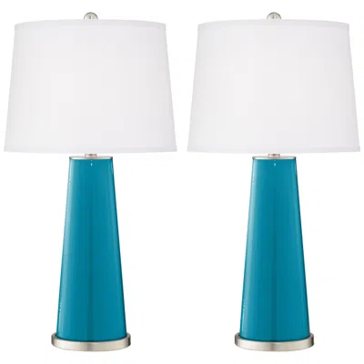 Color Plus Leo 29 1/2" Caribbean Sea Blue Glass Table Lamps Set Of 2