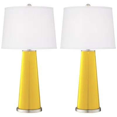 Color Plus Leo 29 1/2" Citrus Yellow Glass Table Lamps Set Of 2