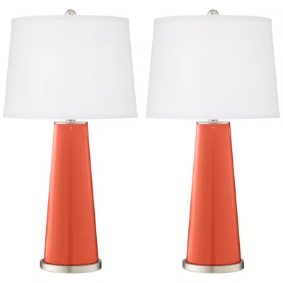 Color Plus Leo 29 1/2" Daring Orange Glass Table Lamps Set Of 2