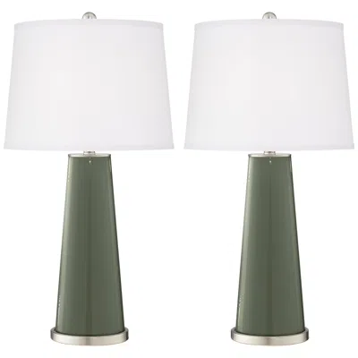 Color Plus Leo 29 1/2" Deep Lichen Green Glass Table Lamps Set Of 2