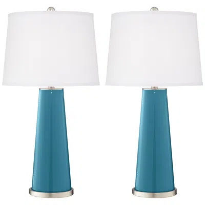 Color Plus Leo 29 1/2" Great Falls Blue Glass Table Lamps Set Of 2