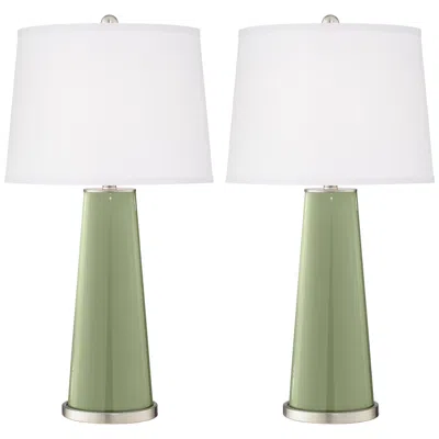 Color Plus Leo 29 1/2" Majolica Green Glass Table Lamps Set Of 2