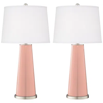 Color Plus Leo 29 1/2" Mellow Coral Pink Glass Table Lamps Set Of 2