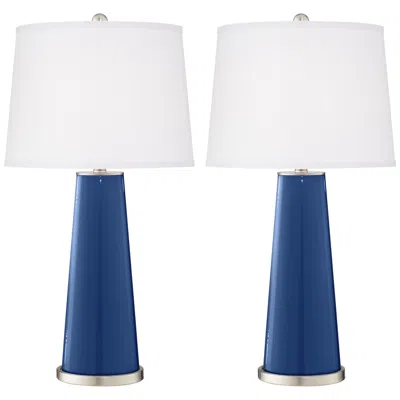 Color Plus Leo 29 1/2" Modern Glass Monaco Blue Table Lamps Set Of 2