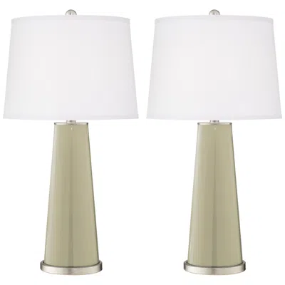 Color Plus Leo 29 1/2" Modern Glass Sage Green Table Lamp Set Of 2