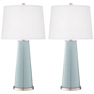 Color Plus Leo 29 1/2" Rain Blue Glass Table Lamps Set Of 2