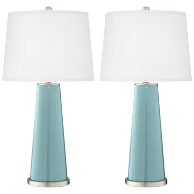 Color Plus Leo 29 1/2" Raindrop Blue Glass Table Lamps Set Of 2