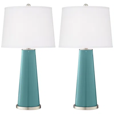 Color Plus Leo 29 1/2" Reflecting Pool Blue Glass Table Lamps Set Of 2