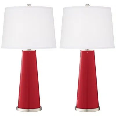 Color Plus Leo 29 1/2" Ribbon Red Glass Table Lamps Set Of 2