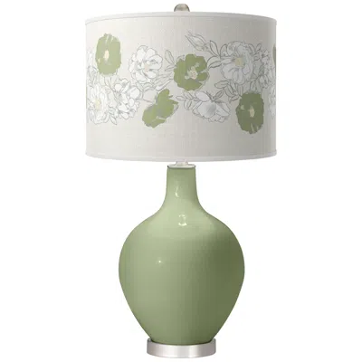 Color Plus Majolica Green Rose Bouquet Ovo Table Lamp
