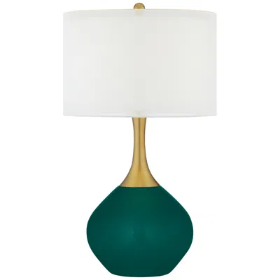 Color Plus Nickki 30 1/2" Brass And Peacock Blue Modern Table Lamp