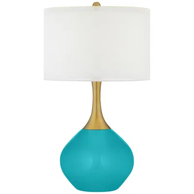 Color Plus Nickki 30 1/2" Brass And Surfer Blue Coastal Table Lamp