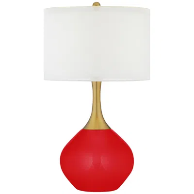 Color Plus Nickki Brass 30 1/2" Bright Red  Modern Table Lamp
