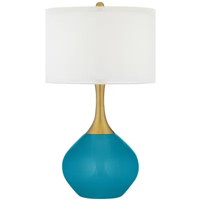 Color Plus Nickki Brass 30 1/2" Coastal Caribbean Sea Blue Table Lamp