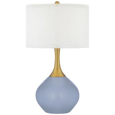 Color Plus Nickki Brass 30 1/2" High Blue Sky Modern Table Lamp