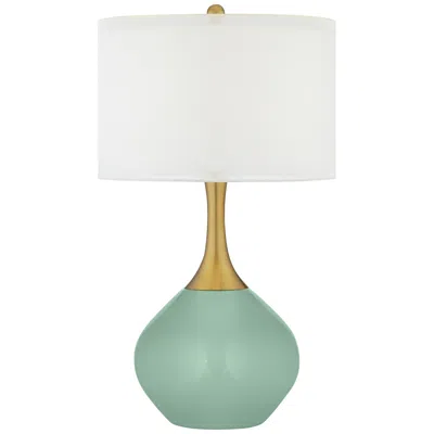 Color Plus Nickki Brass 30 1/2" High Modern Grayed Jade Table Lamp
