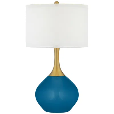 Color Plus Nickki Brass 30 1/2" High Modern Mykonos Blue Table Lamp