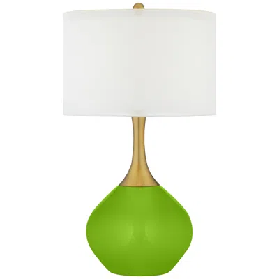 Color Plus Nickki Brass 30 1/2" High Modern Neon Green Table Lamp